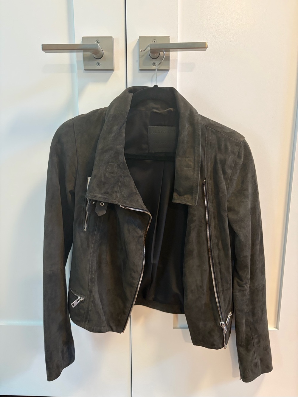 AllSaints Dark Gray Suede Moto Jacket